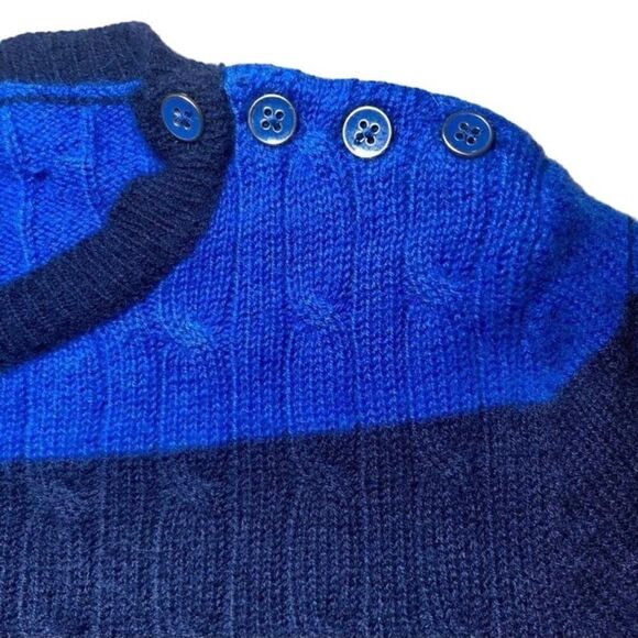 Talbots Striped Cable Knit Lambswool Blend Sweater Royal Blue/Black Women’s LP - Picture 3 of 7
